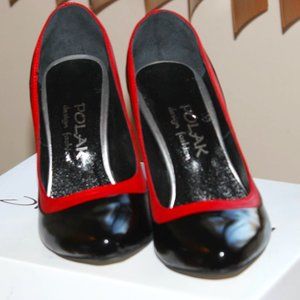 Black and Red Unique leather ladies comfort pumps